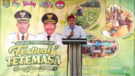 Foto : Faruq Hanafi, S.Sos.M.Si., Kepala Disbudporapar Kabupaten Sumenep Dalam Sambutannya di Acara Festival Tetemasa